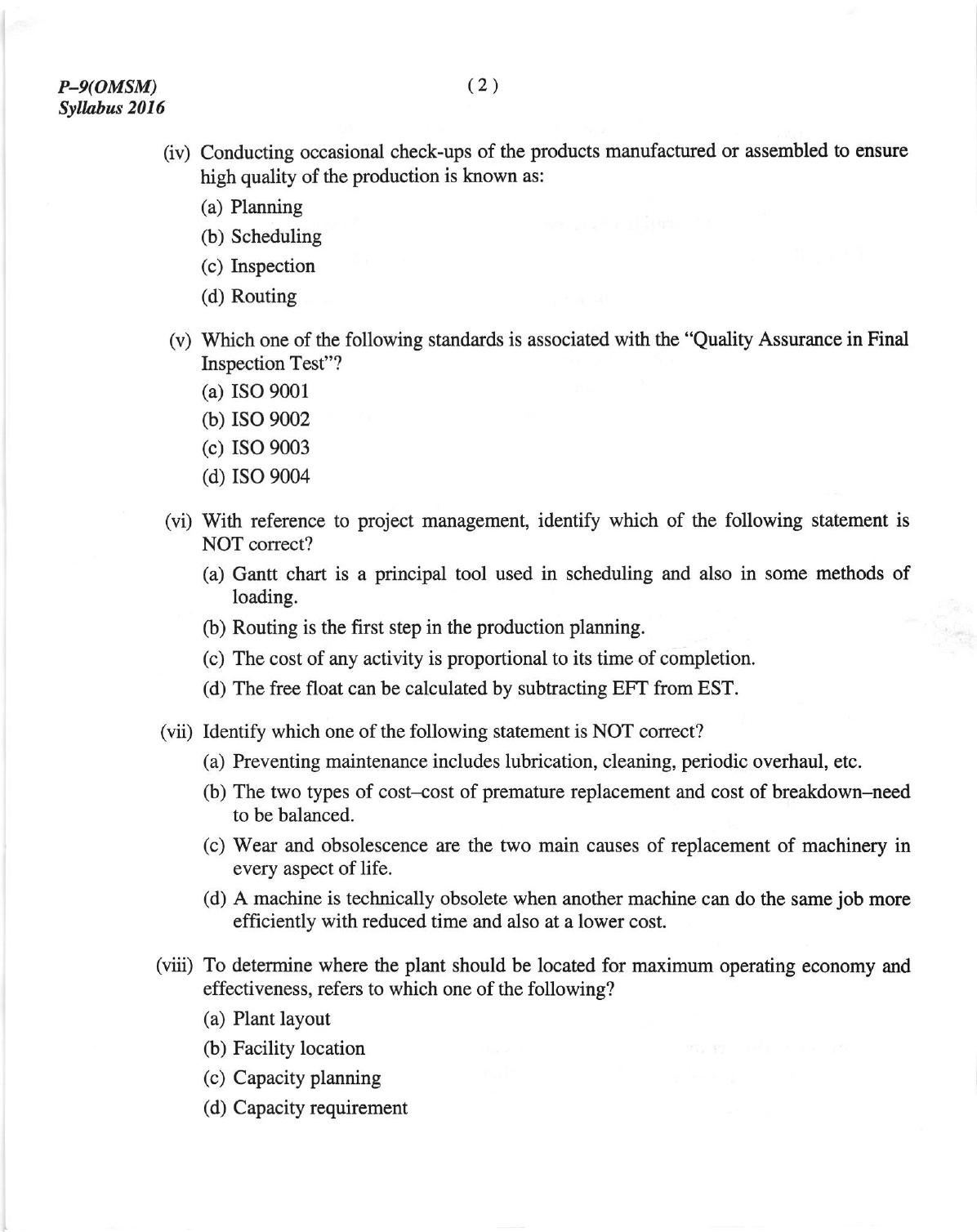 ICMAI June 2018 Operations Management and Strategic Management Question Paper - Page 2