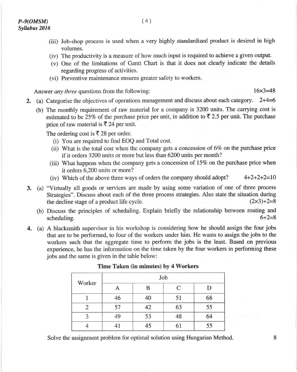 ICMAI June 2018 Operations Management and Strategic Management Question Paper - Page 4