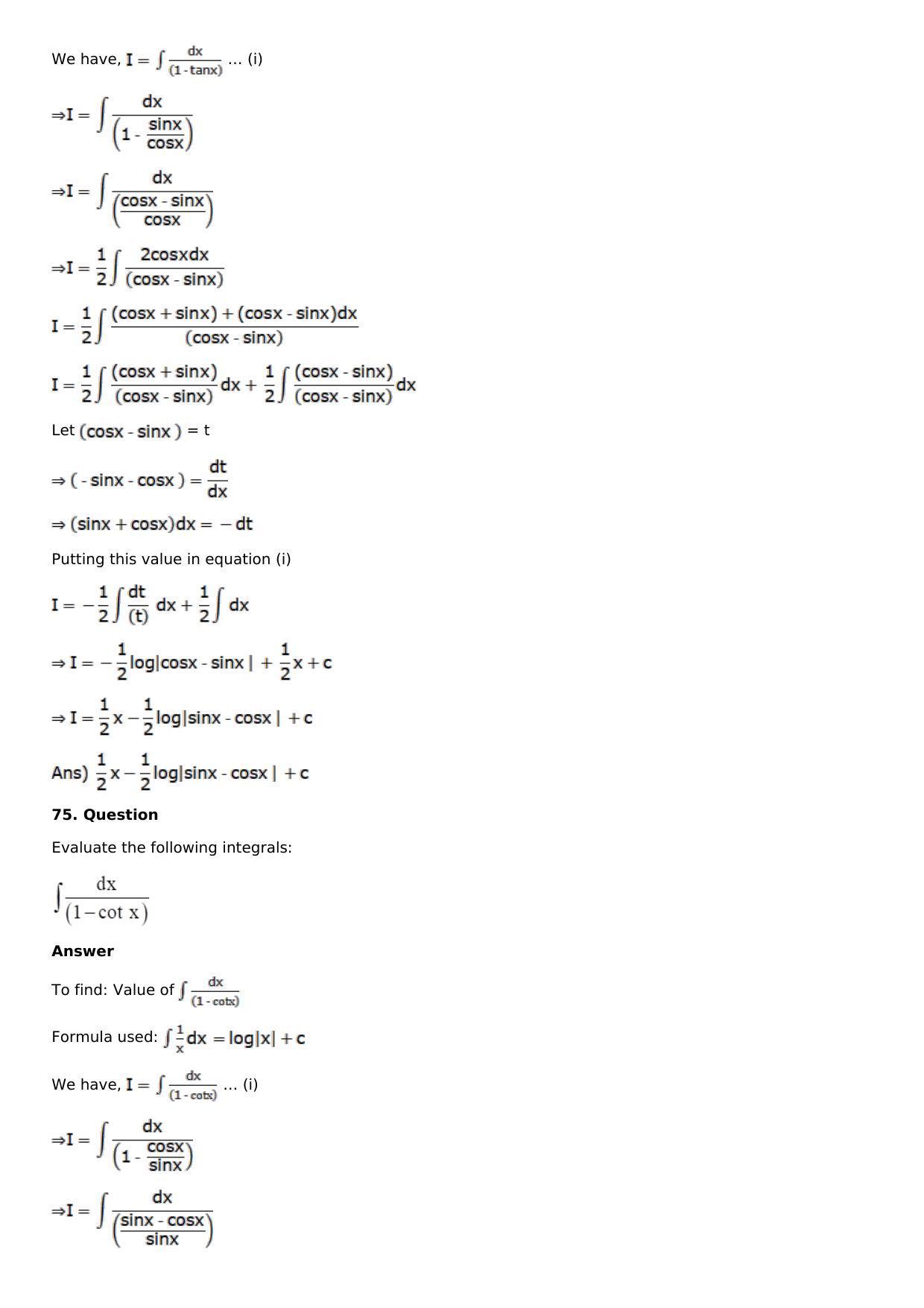 Chapter 13: Method of Integration Solutions: RS Aggarwal Class 12 Solutions  - Page 34