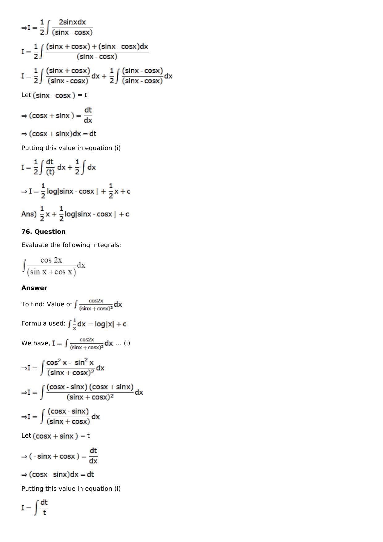 Chapter 13: Method of Integration Solutions: RS Aggarwal Class 12 Solutions  - Page 35