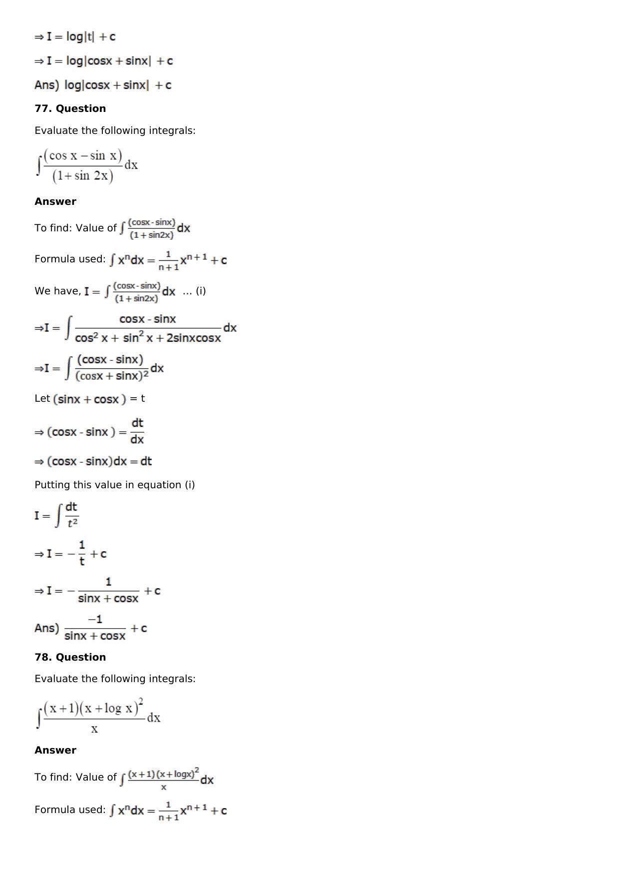 Chapter 13: Method of Integration Solutions: RS Aggarwal Class 12 Solutions  - Page 36