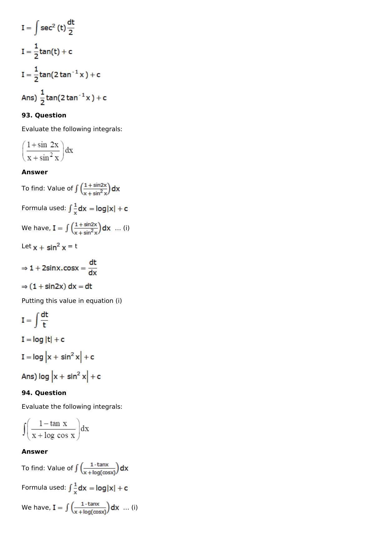 Chapter 13: Method of Integration Solutions: RS Aggarwal Class 12 Solutions  - Page 46