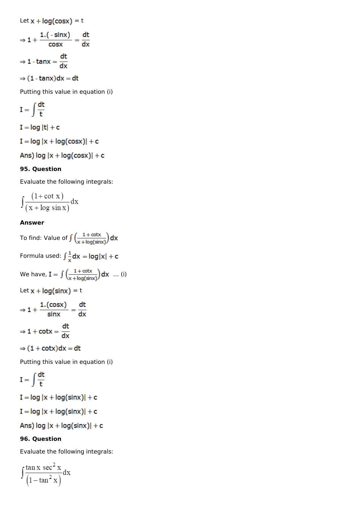 Chapter 13: Method of Integration Solutions: RS Aggarwal Class 12 Solutions  - Page 47