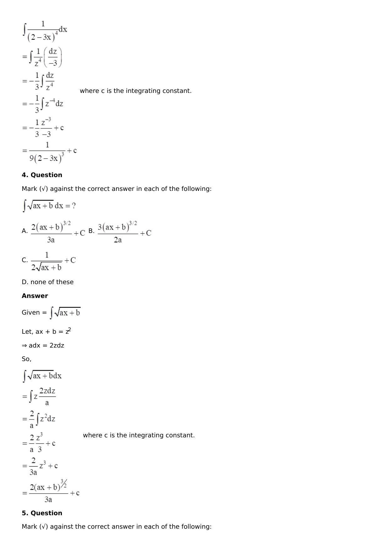 Chapter 13: Method of Integration Solutions: RS Aggarwal Class 12 Solutions  - Page 56