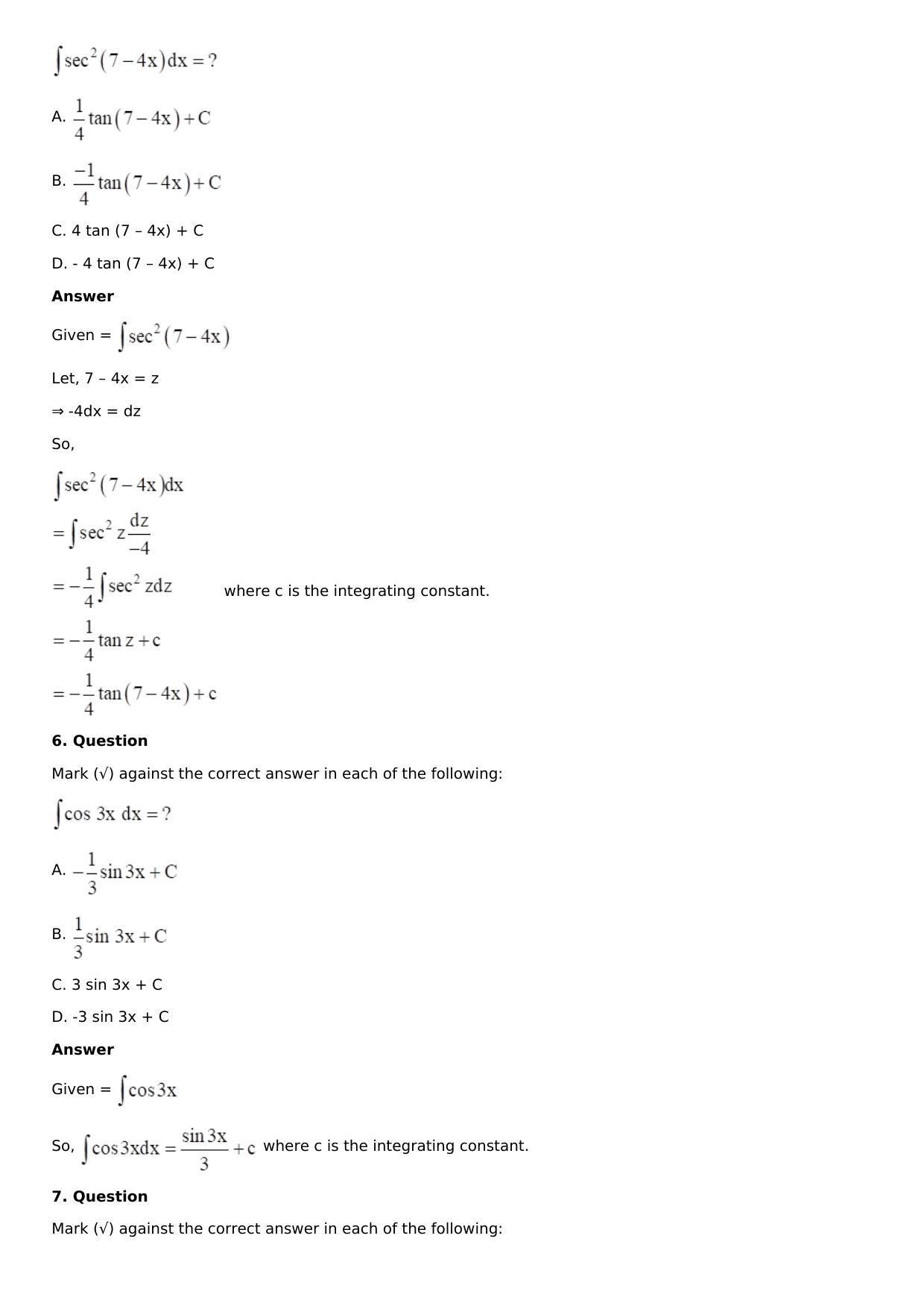 Chapter 13: Method of Integration Solutions: RS Aggarwal Class 12 Solutions  - Page 57