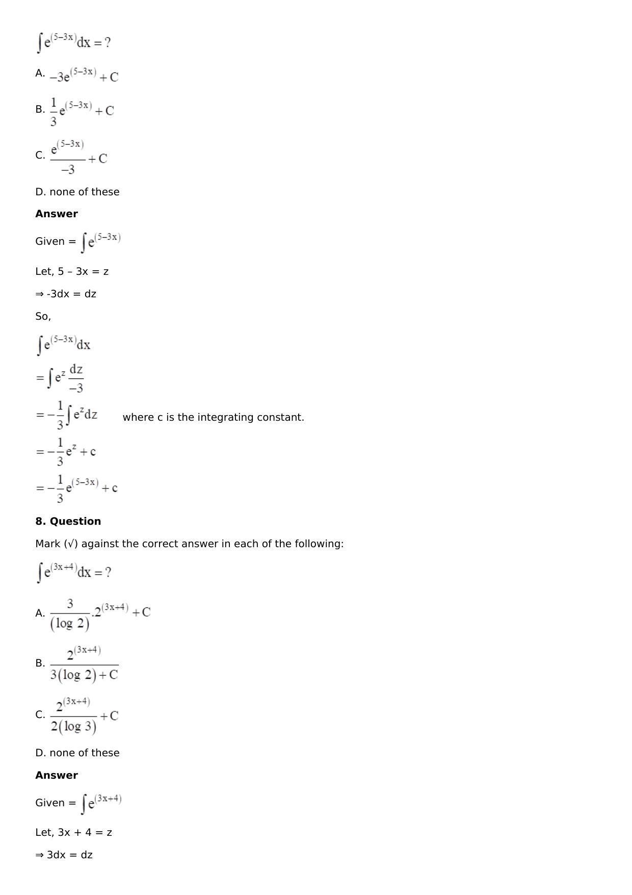Chapter 13: Method of Integration Solutions: RS Aggarwal Class 12 Solutions  - Page 58