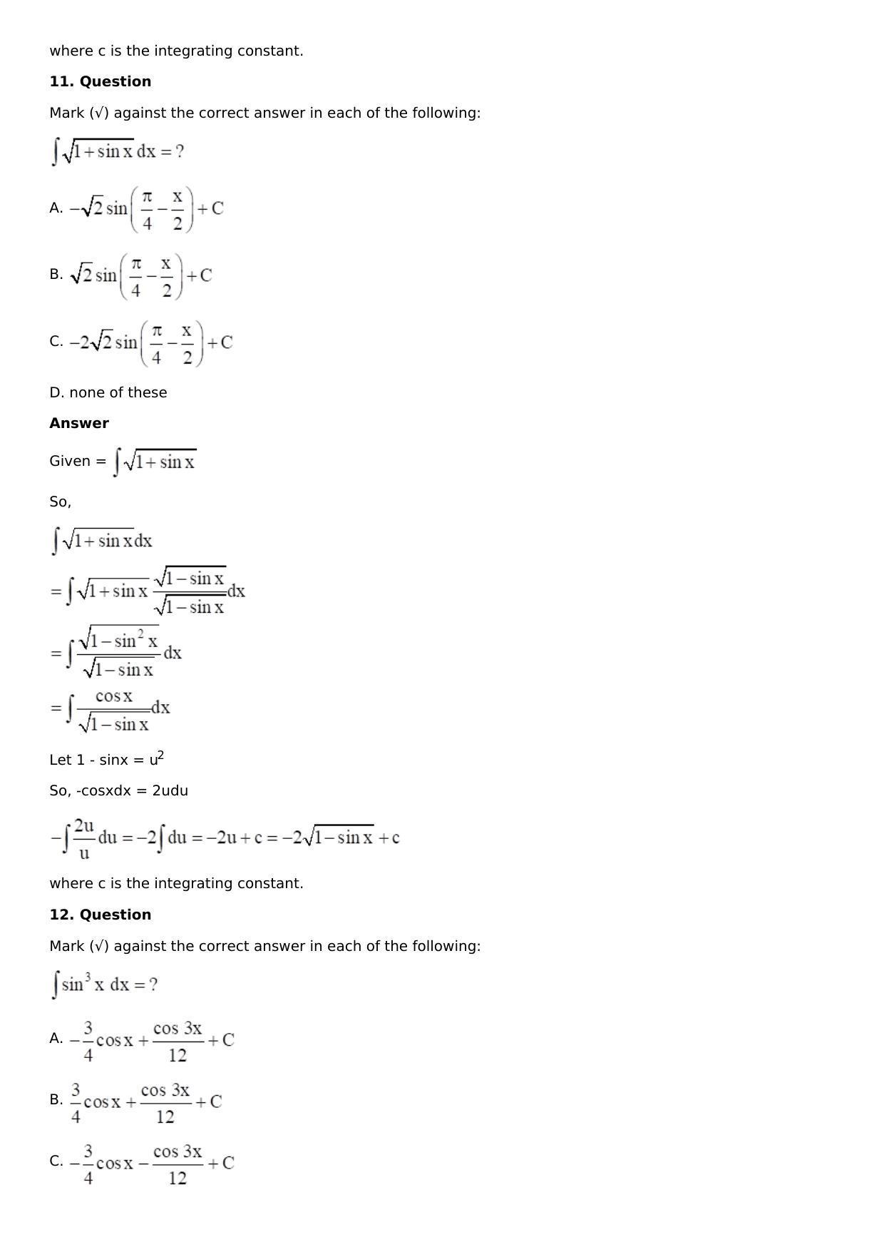 Chapter 13: Method of Integration Solutions: RS Aggarwal Class 12 Solutions  - Page 61