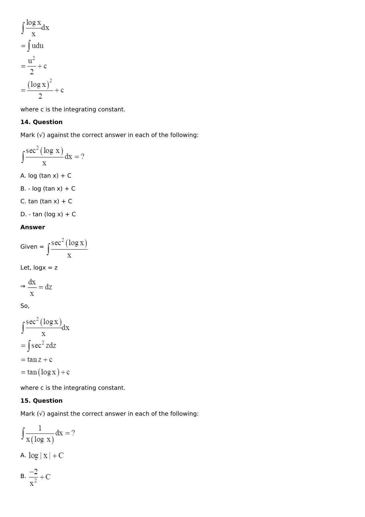 Chapter 13: Method of Integration Solutions: RS Aggarwal Class 12 Solutions  - Page 63