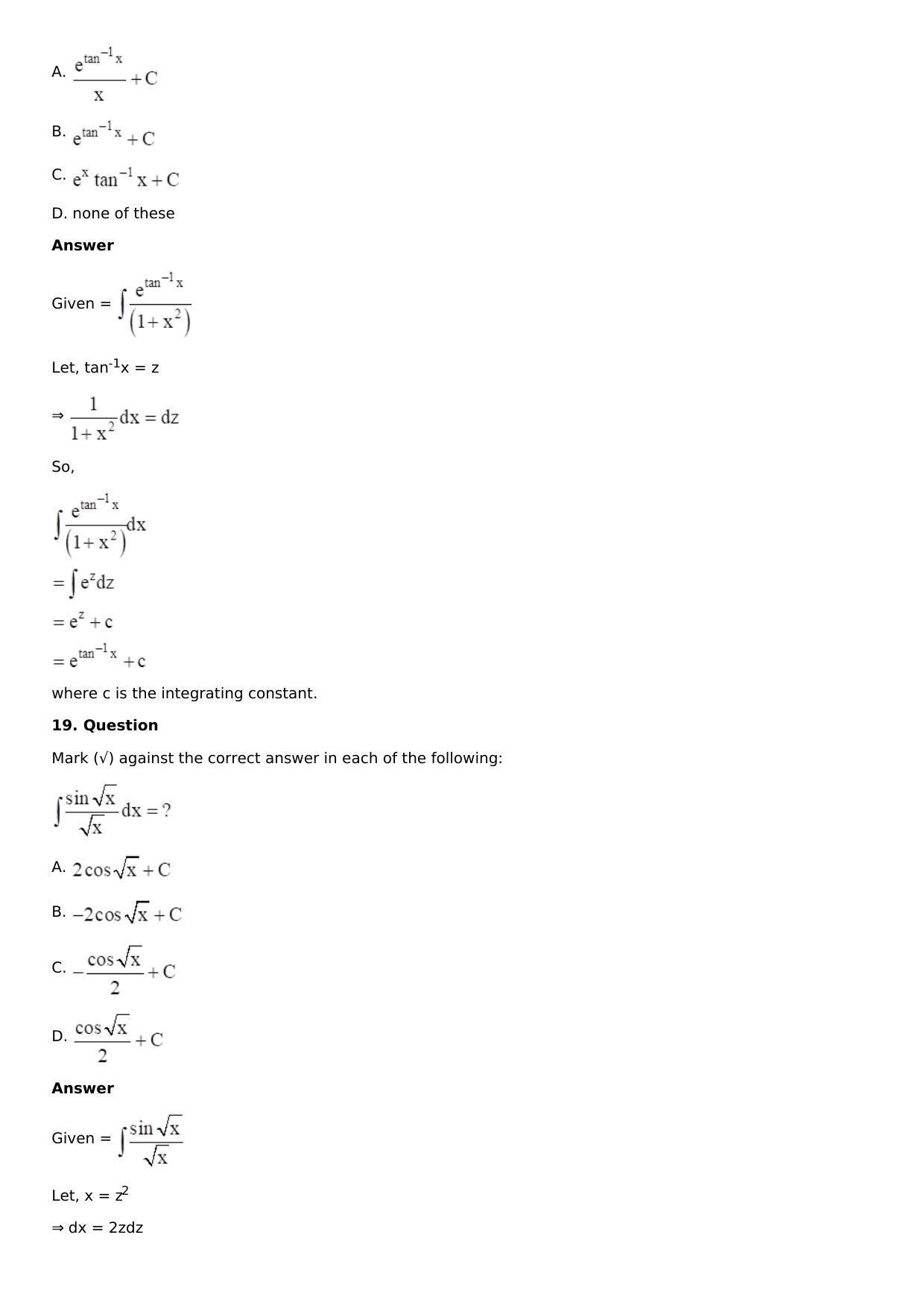Chapter 13: Method of Integration Solutions: RS Aggarwal Class 12 Solutions  - Page 66
