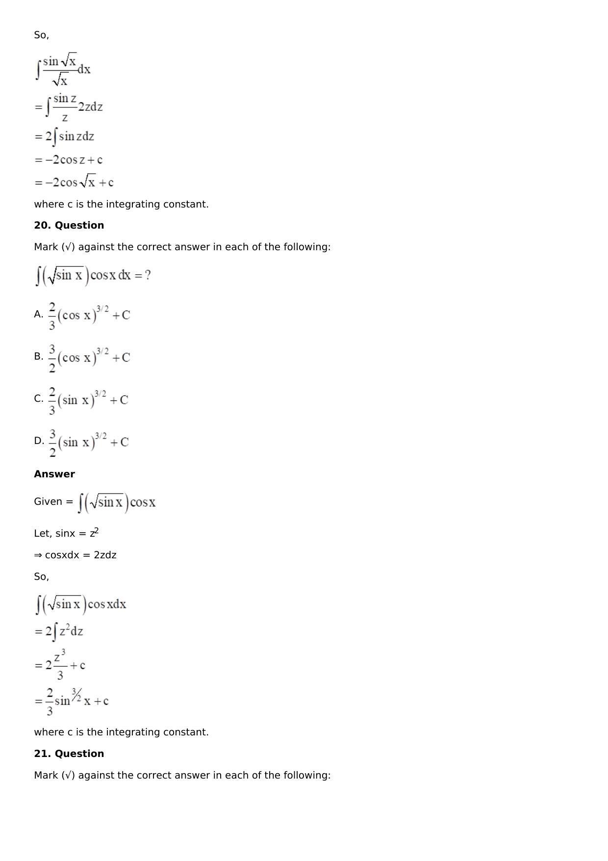 Chapter 13: Method of Integration Solutions: RS Aggarwal Class 12 Solutions  - Page 67