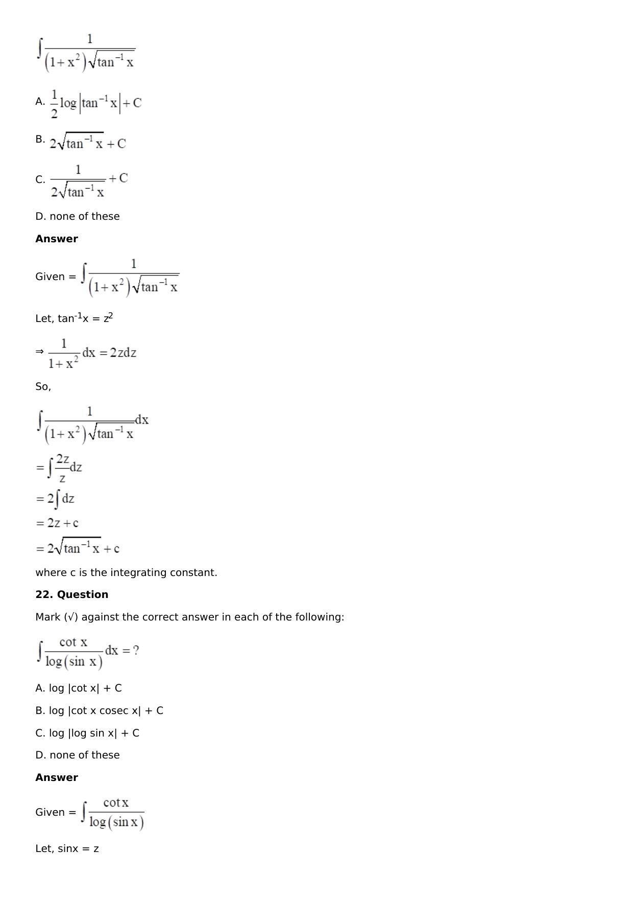 Chapter 13: Method of Integration Solutions: RS Aggarwal Class 12 Solutions  - Page 68