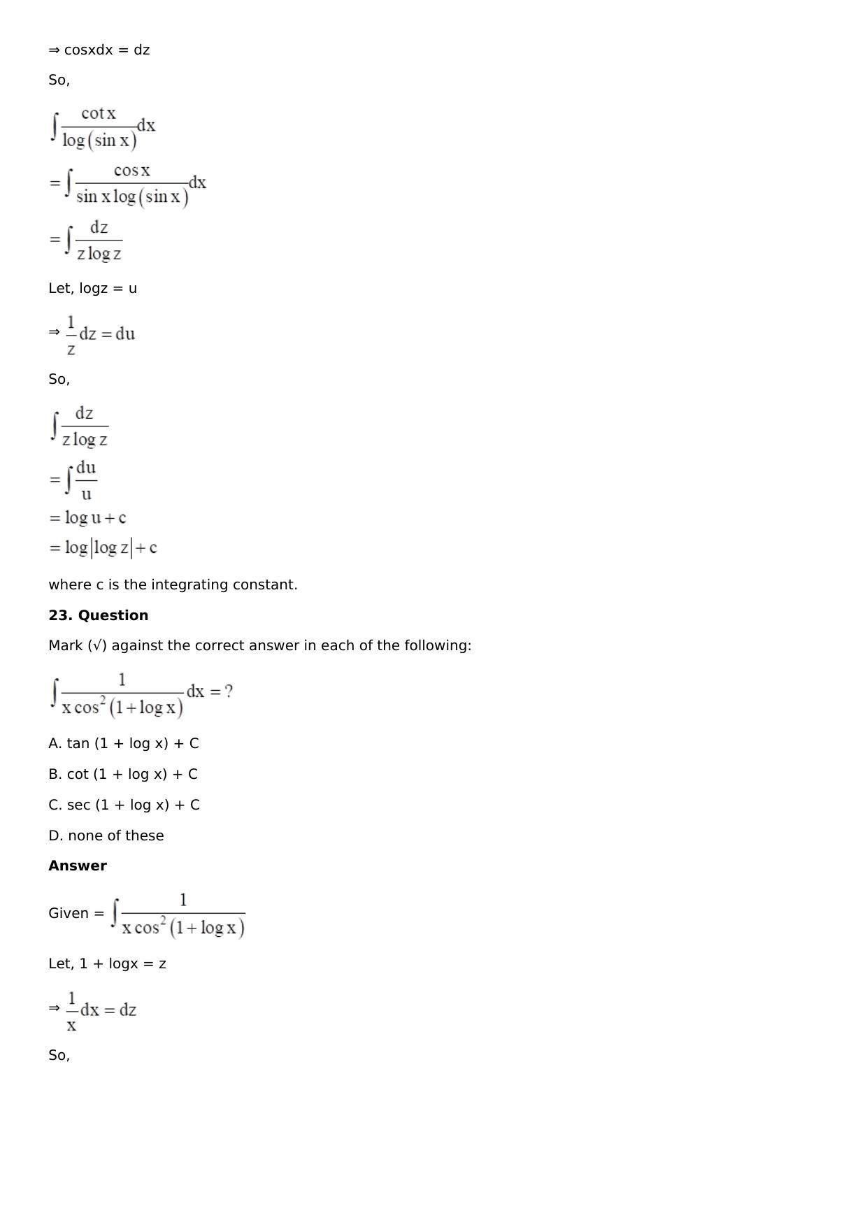 Chapter 13: Method of Integration Solutions: RS Aggarwal Class 12 Solutions  - Page 69