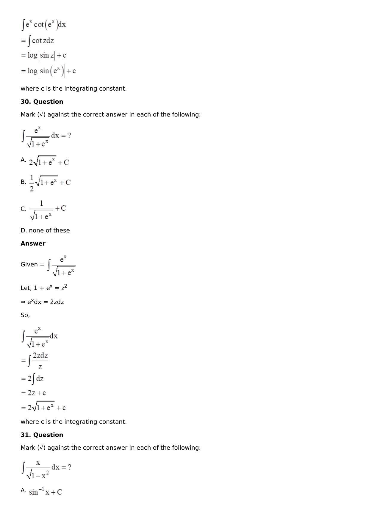 Chapter 13: Method of Integration Solutions: RS Aggarwal Class 12 Solutions  - Page 74