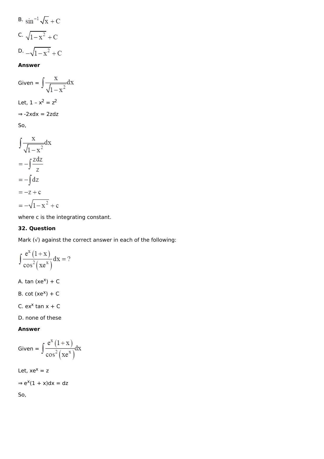 Chapter 13: Method of Integration Solutions: RS Aggarwal Class 12 Solutions  - Page 75