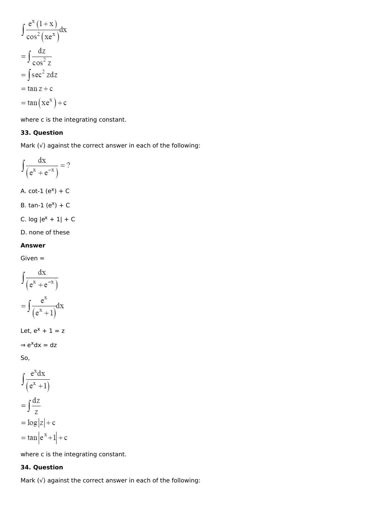 Chapter 13: Method of Integration Solutions: RS Aggarwal Class 12 Solutions  - Page 76