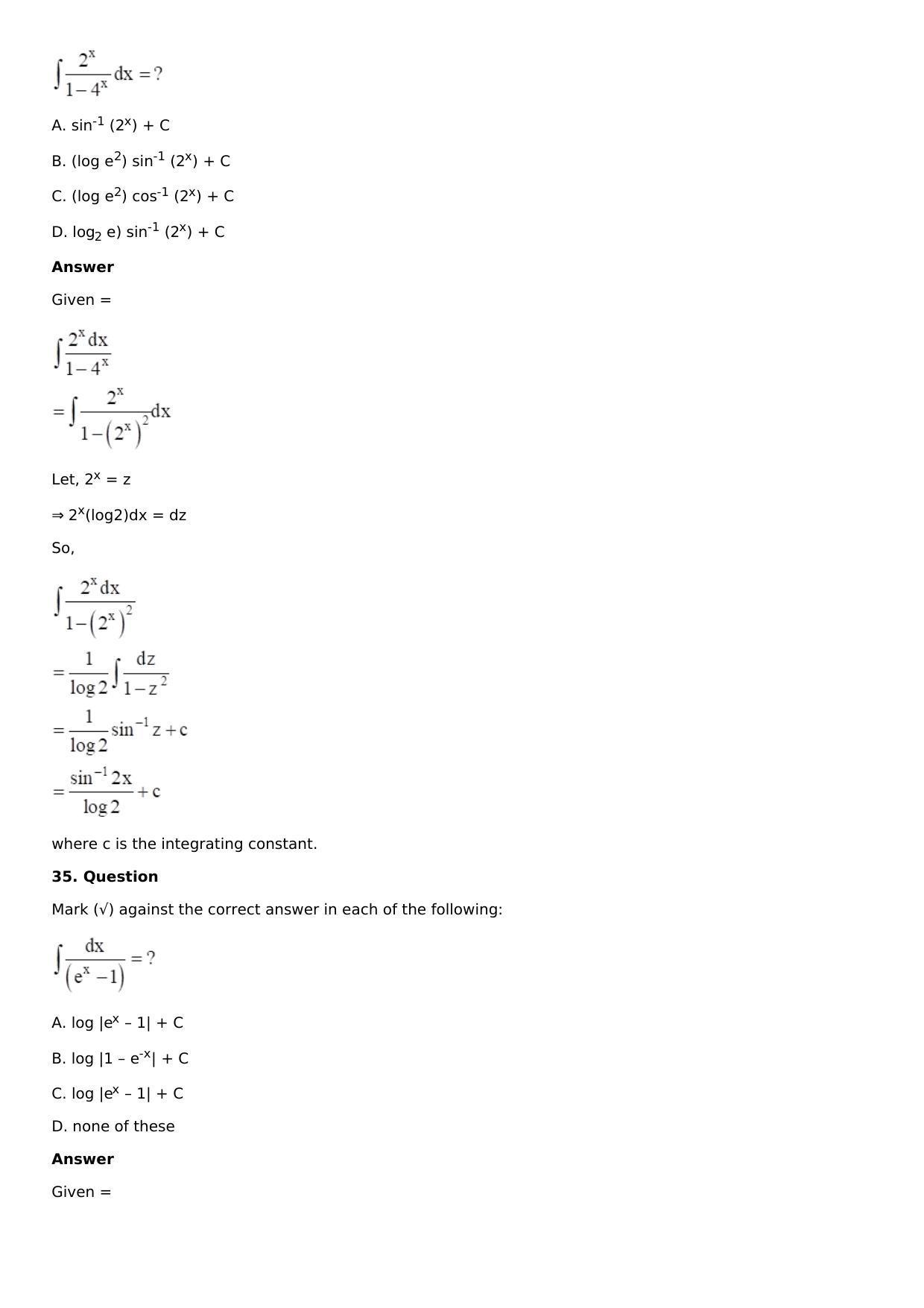 Chapter 13: Method of Integration Solutions: RS Aggarwal Class 12 Solutions  - Page 77