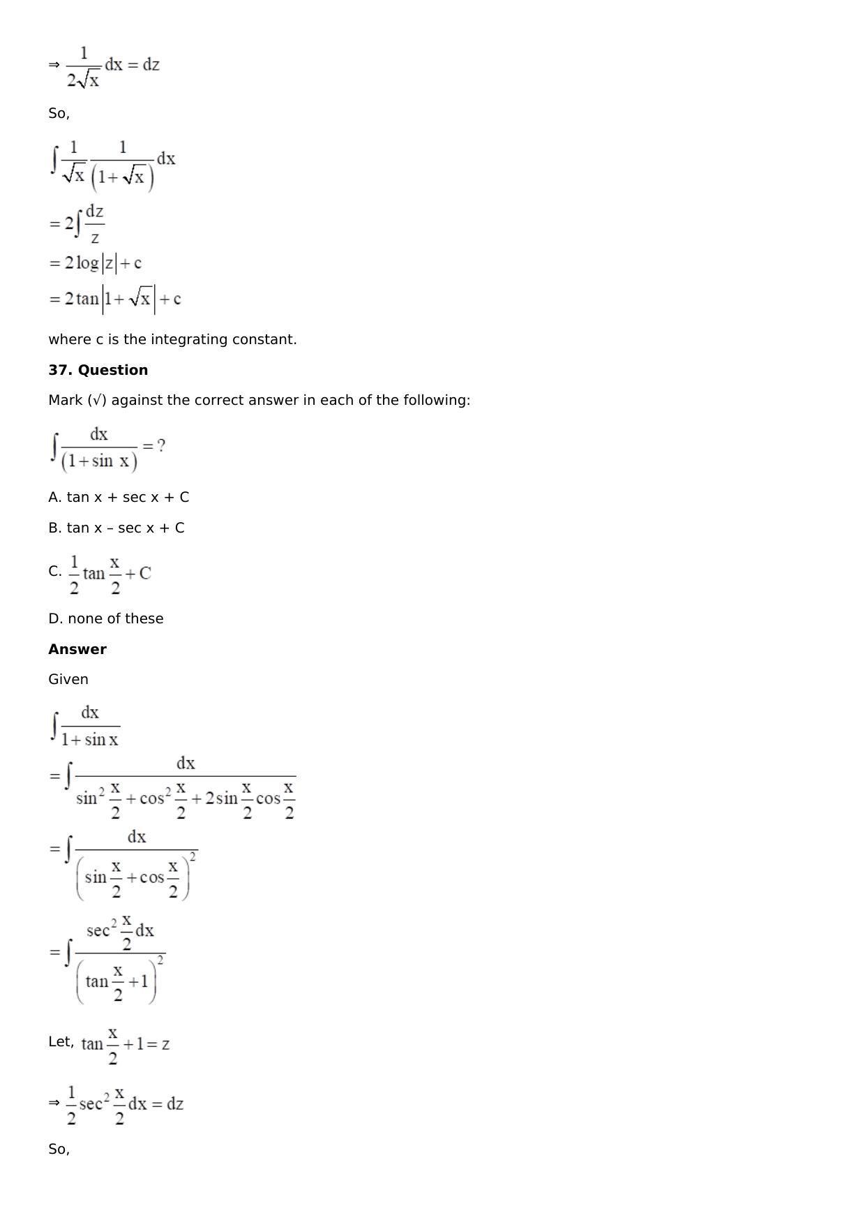 Chapter 13: Method of Integration Solutions: RS Aggarwal Class 12 Solutions  - Page 79