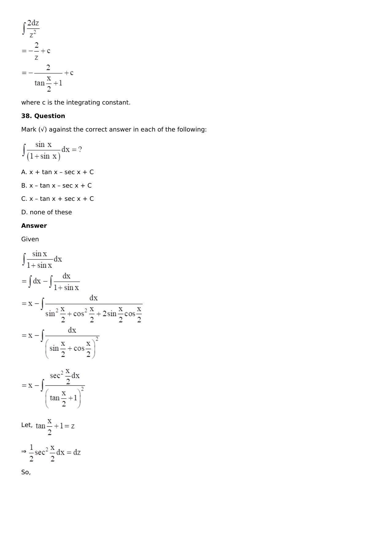 Chapter 13: Method of Integration Solutions: RS Aggarwal Class 12 Solutions  - Page 80