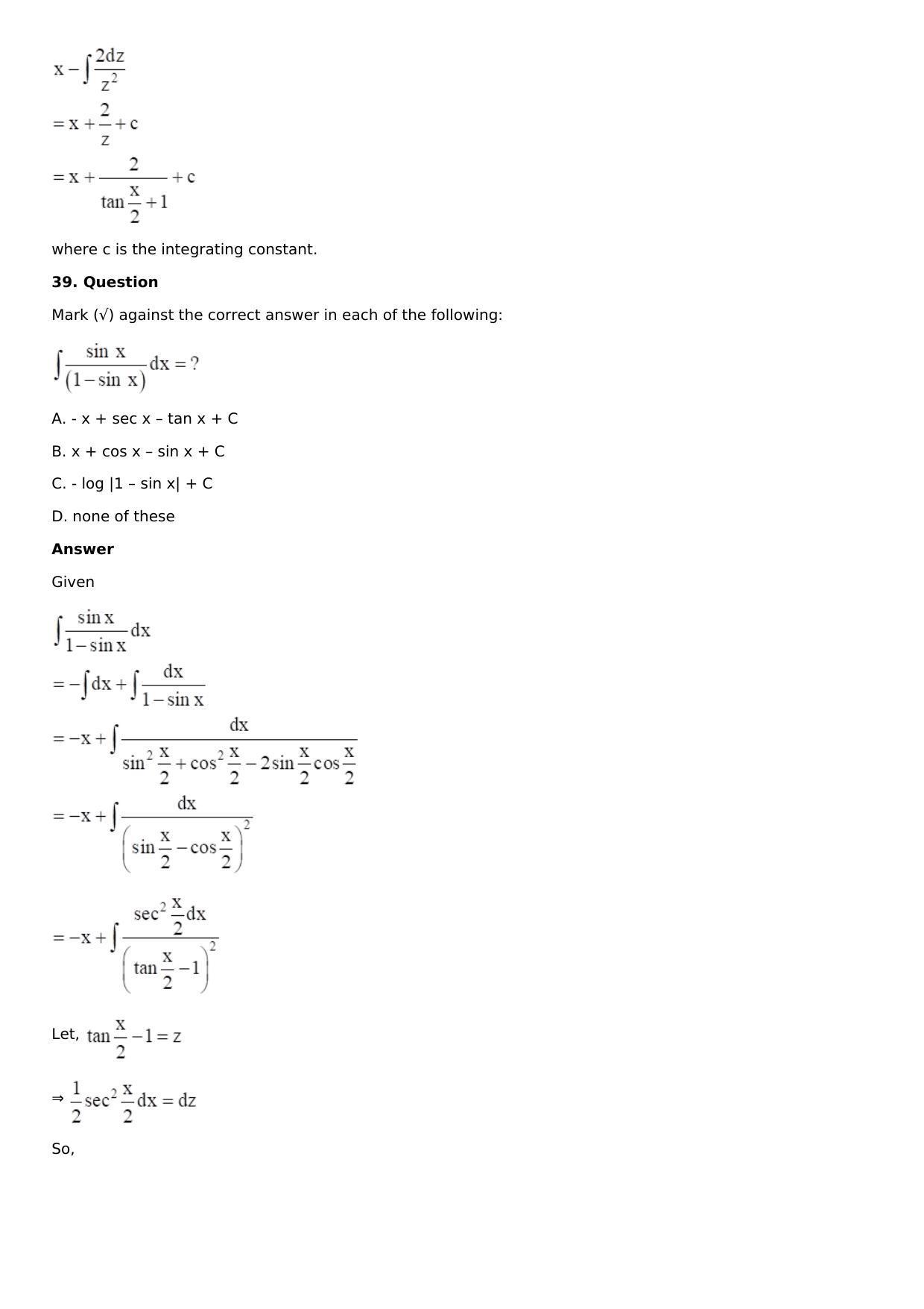 Chapter 13: Method of Integration Solutions: RS Aggarwal Class 12 Solutions  - Page 81