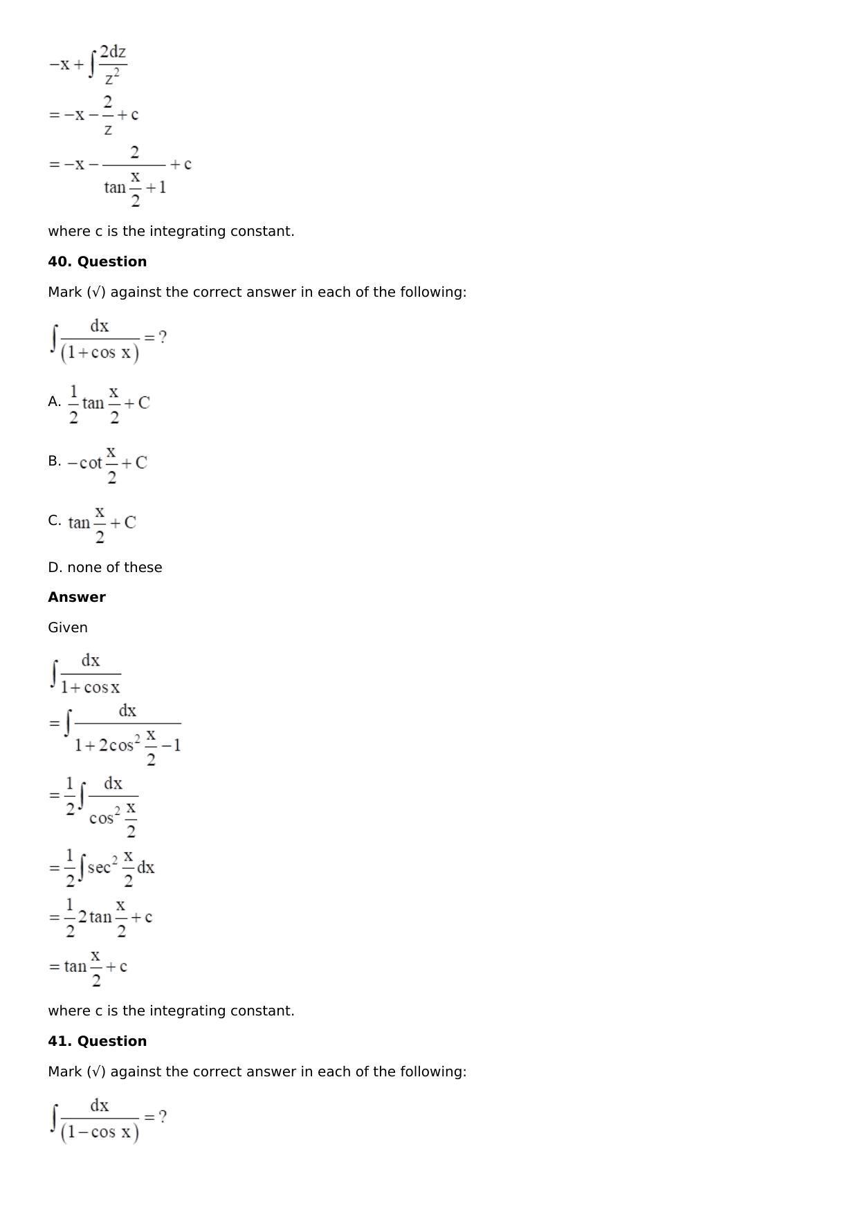 Chapter 13: Method of Integration Solutions: RS Aggarwal Class 12 Solutions  - Page 82