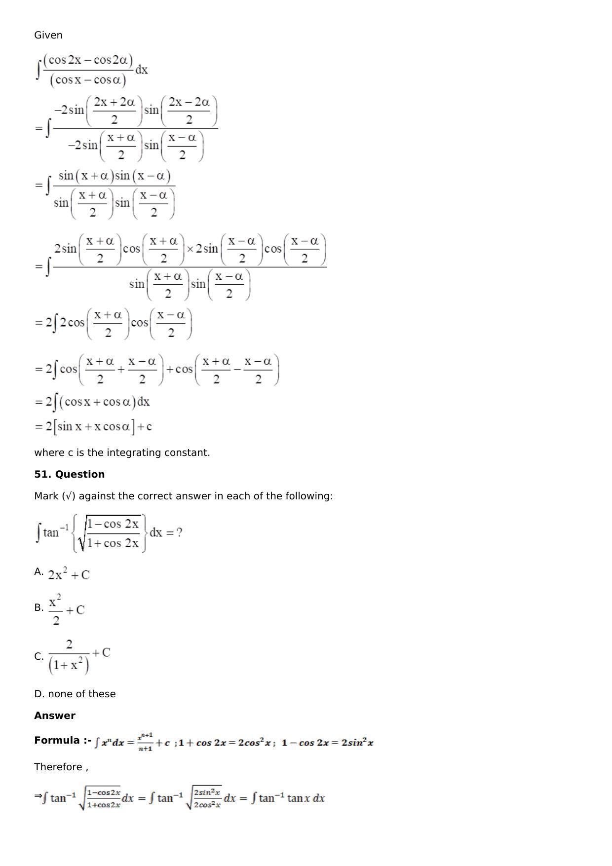 Chapter 13: Method of Integration Solutions: RS Aggarwal Class 12 Solutions  - Page 89