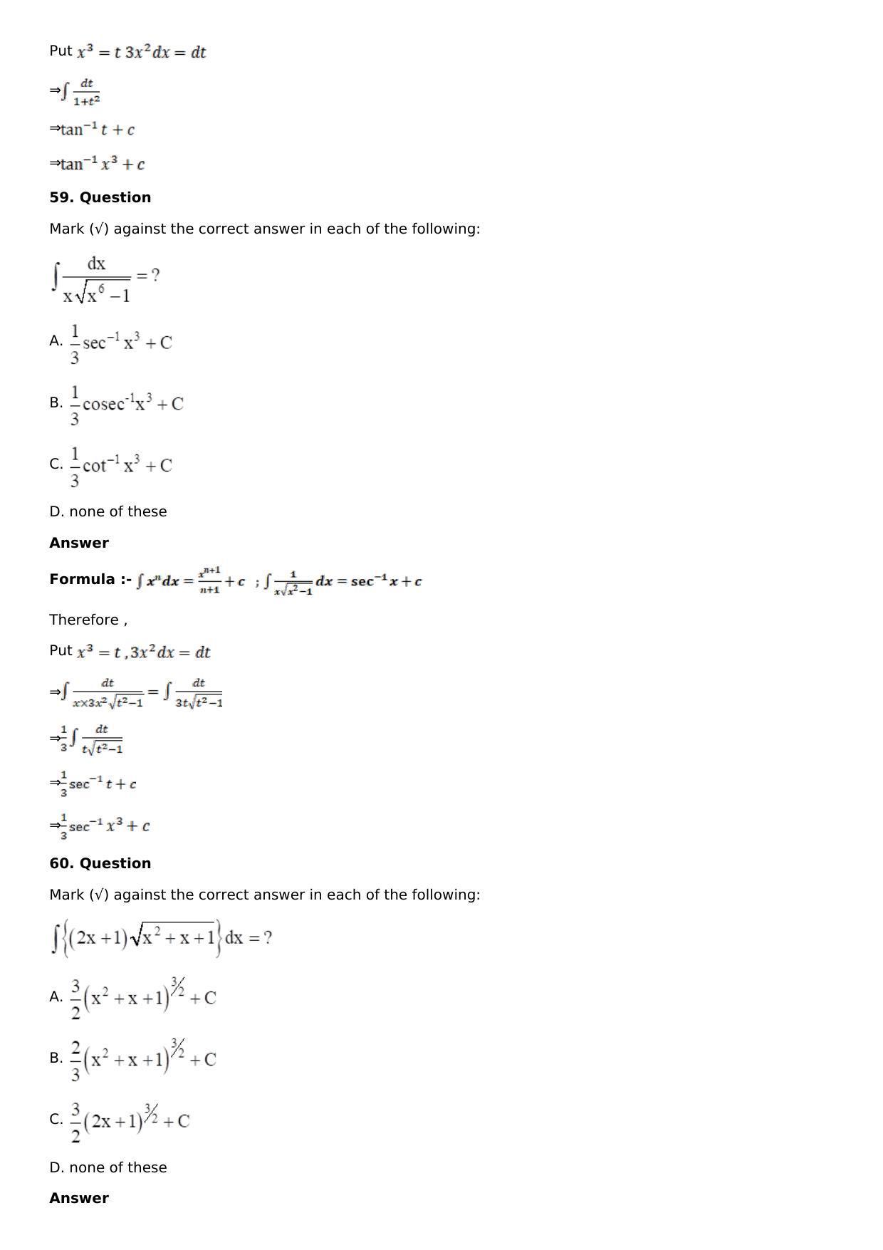 Chapter 13: Method of Integration Solutions: RS Aggarwal Class 12 Solutions  - Page 94
