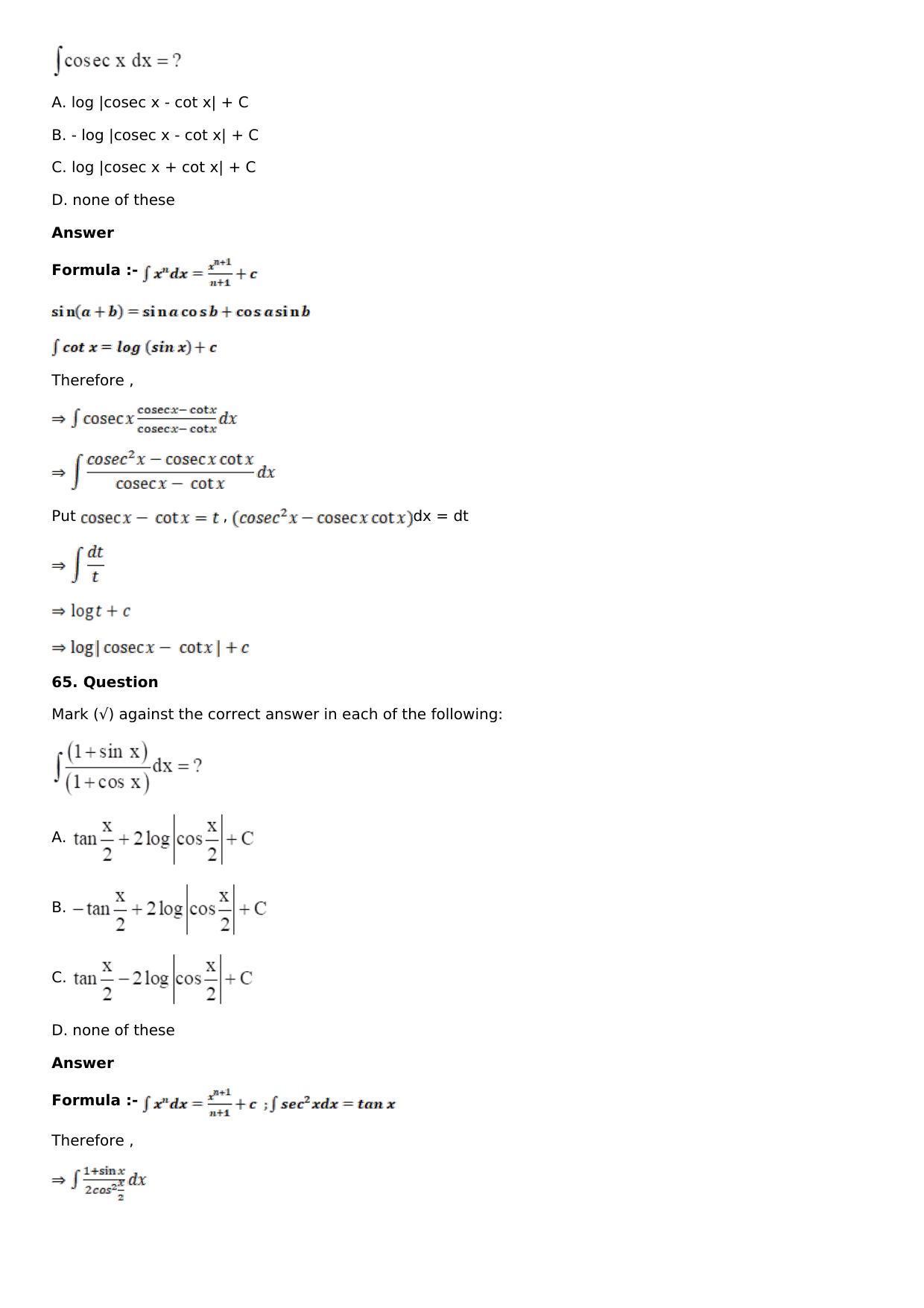 Chapter 13: Method of Integration Solutions: RS Aggarwal Class 12 Solutions  - Page 97
