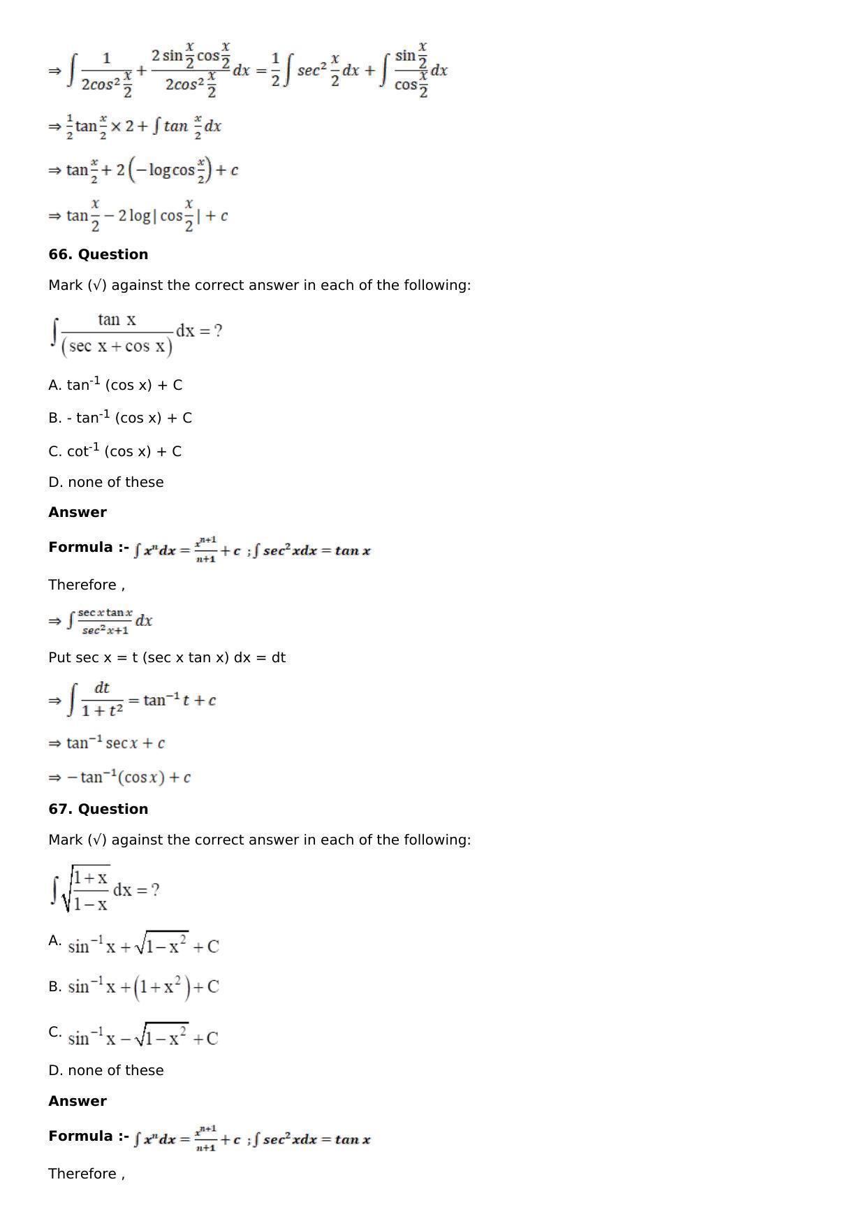 Chapter 13: Method of Integration Solutions: RS Aggarwal Class 12 Solutions  - Page 98