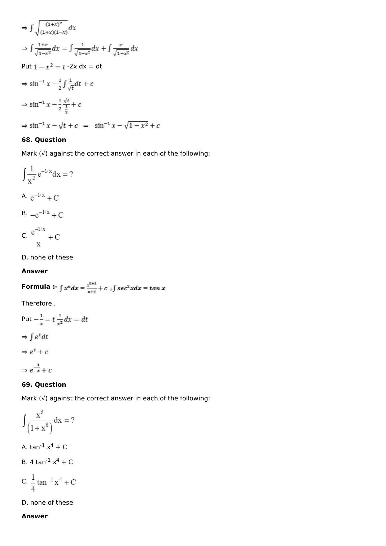 Chapter 13: Method of Integration Solutions: RS Aggarwal Class 12 Solutions  - Page 99