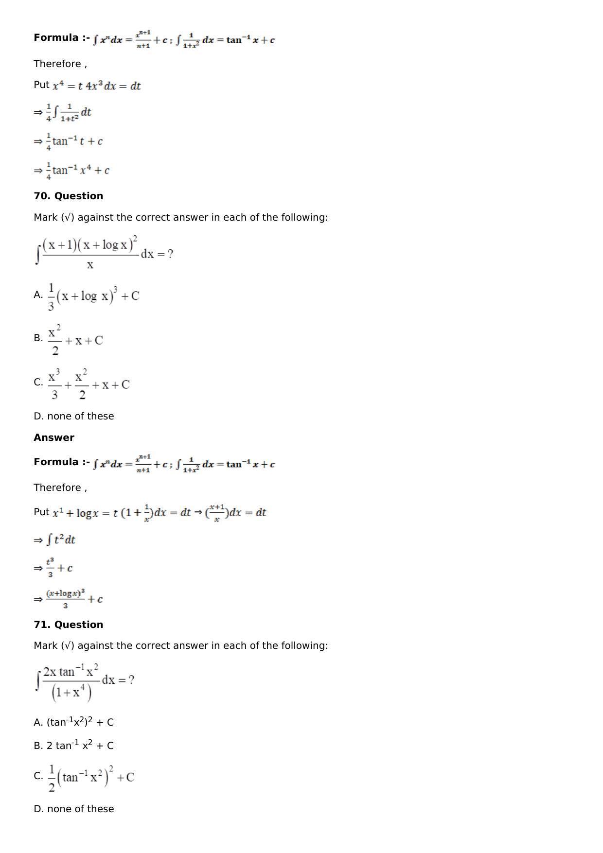 Chapter 13: Method of Integration Solutions: RS Aggarwal Class 12 Solutions  - Page 100