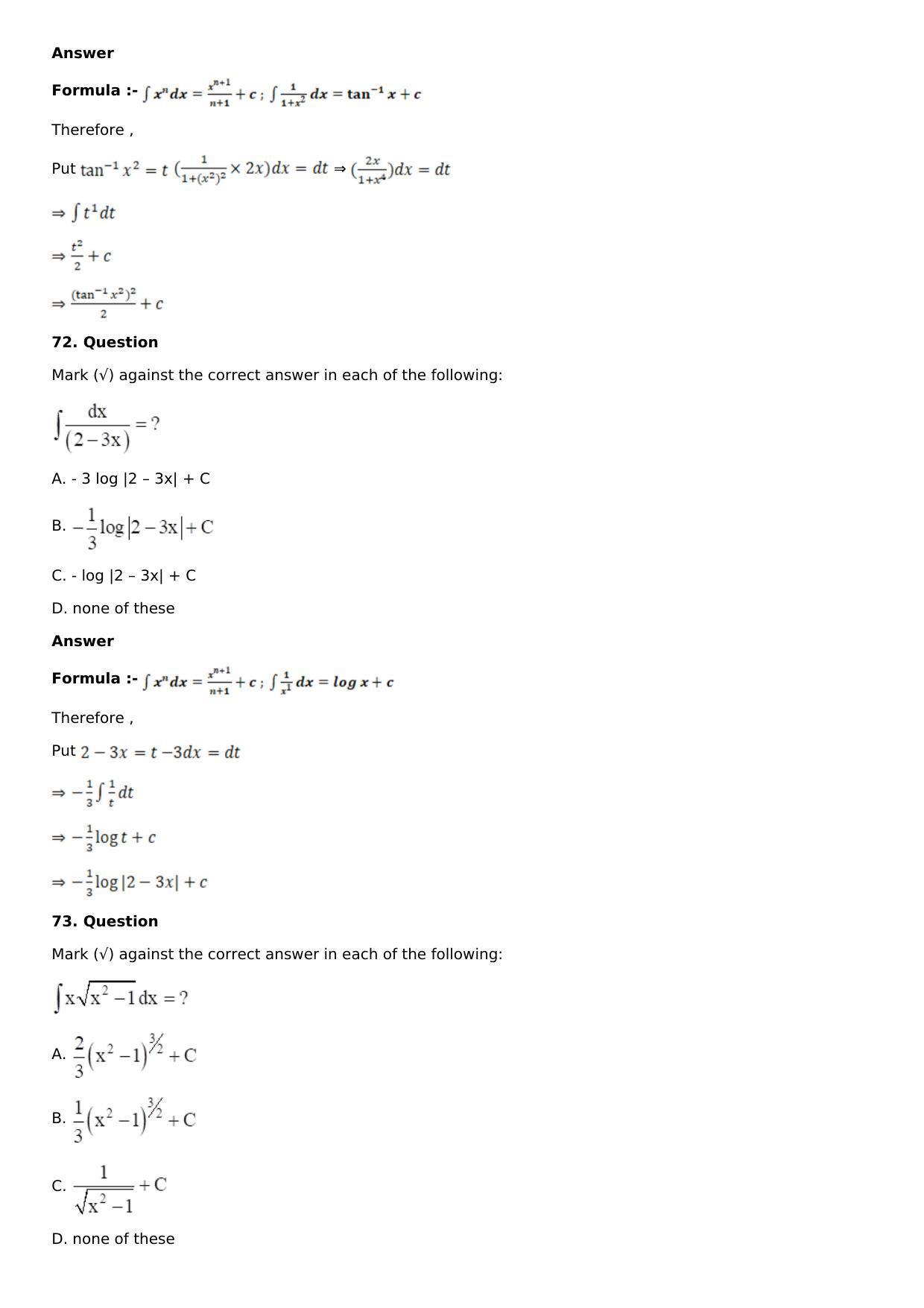 Chapter 13: Method of Integration Solutions: RS Aggarwal Class 12 Solutions  - Page 101