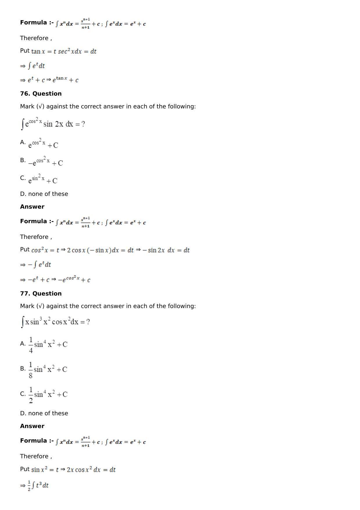 Chapter 13: Method of Integration Solutions: RS Aggarwal Class 12 Solutions  - Page 103