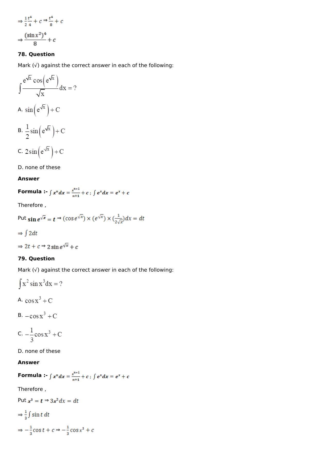 Chapter 13: Method of Integration Solutions: RS Aggarwal Class 12 Solutions  - Page 104