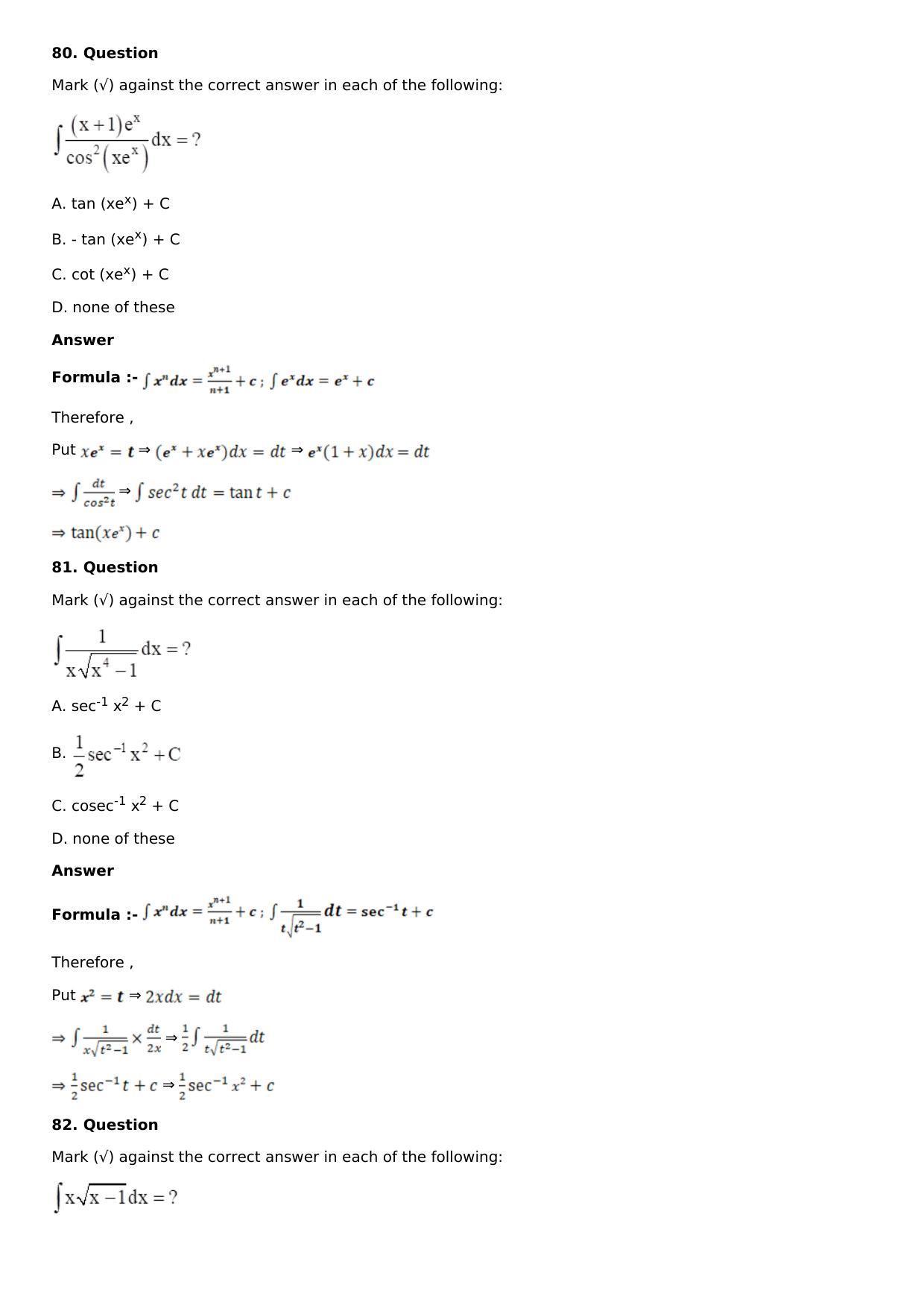 Chapter 13: Method of Integration Solutions: RS Aggarwal Class 12 Solutions  - Page 105
