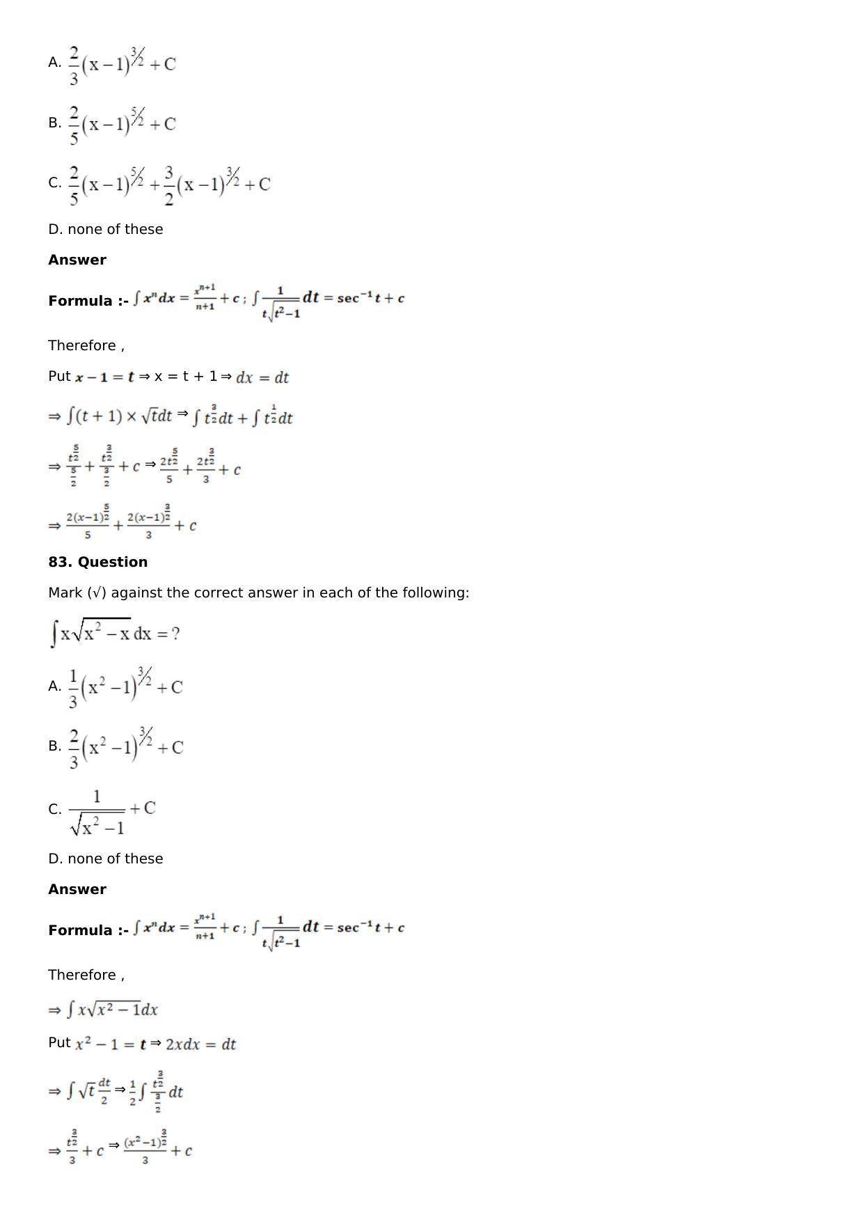 Chapter 13: Method of Integration Solutions: RS Aggarwal Class 12 Solutions  - Page 106