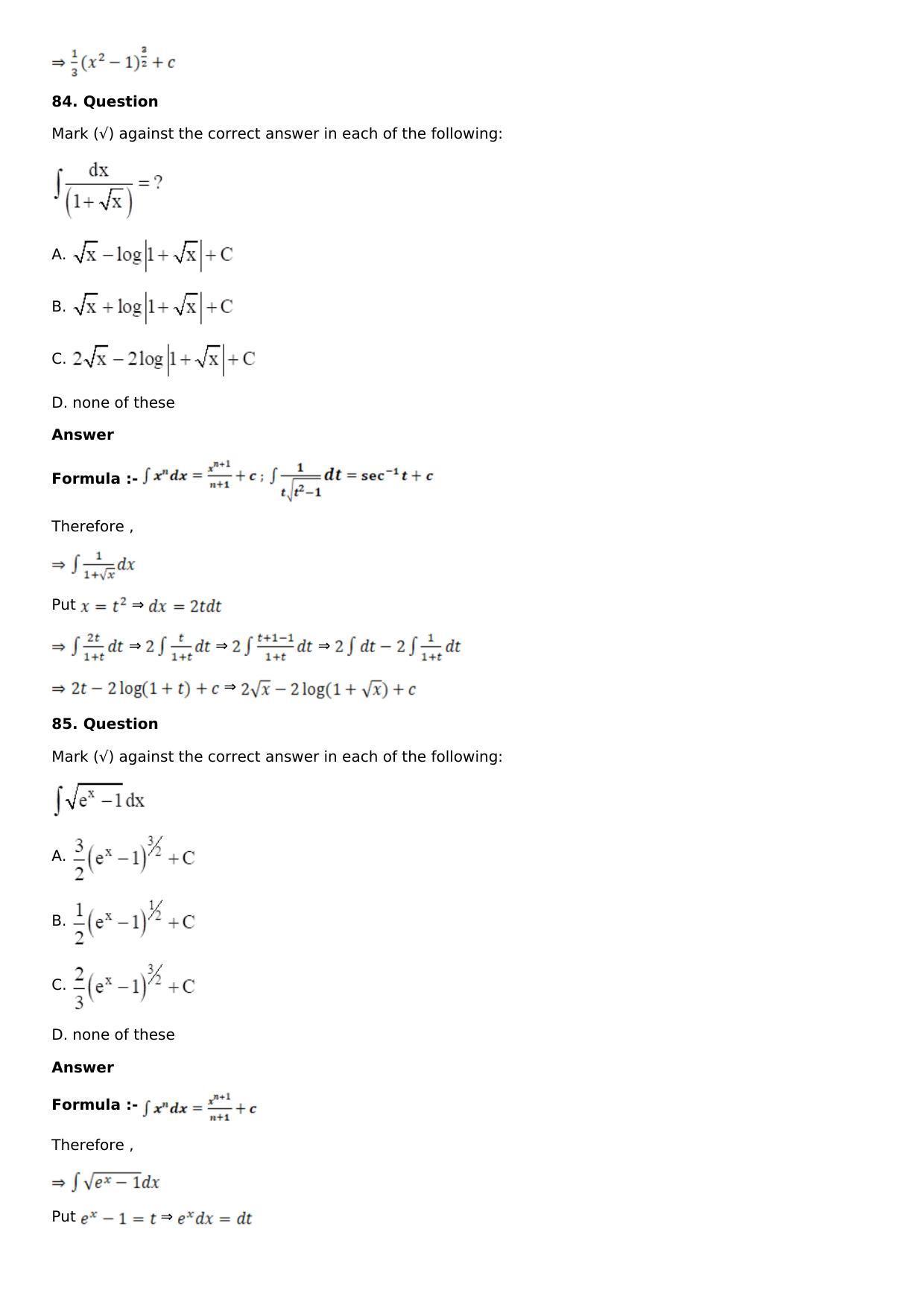 Chapter 13: Method of Integration Solutions: RS Aggarwal Class 12 Solutions  - Page 107