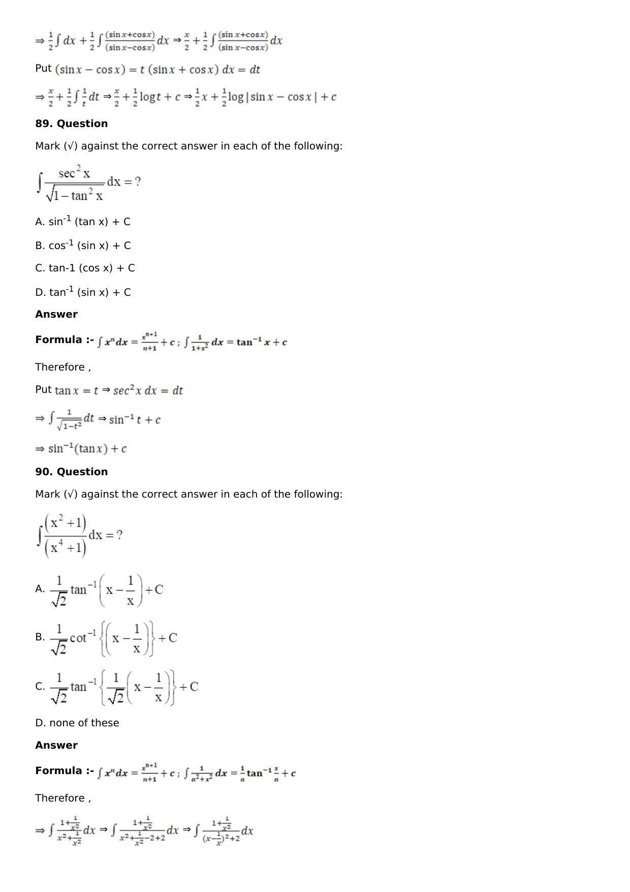 Chapter 13: Method of Integration Solutions: RS Aggarwal Class 12 Solutions  - Page 110