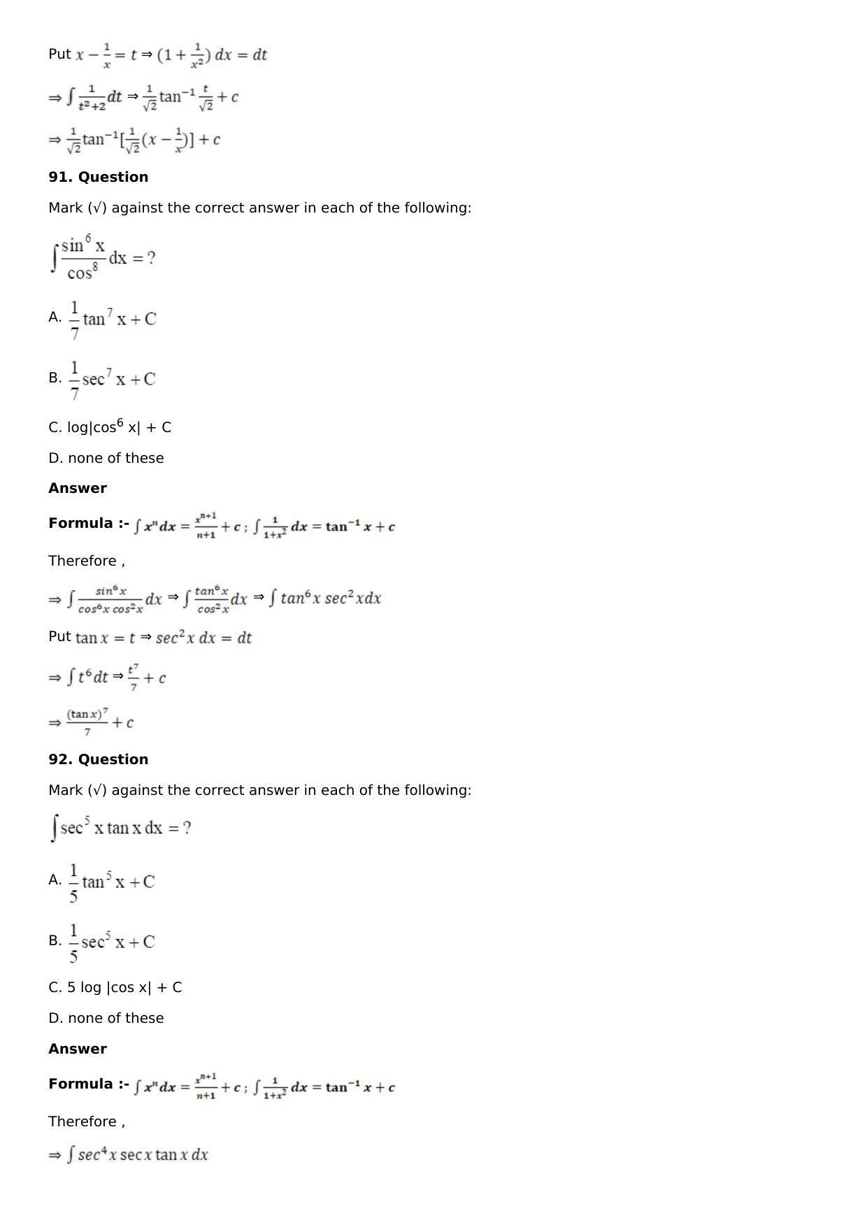 Chapter 13: Method of Integration Solutions: RS Aggarwal Class 12 Solutions  - Page 111