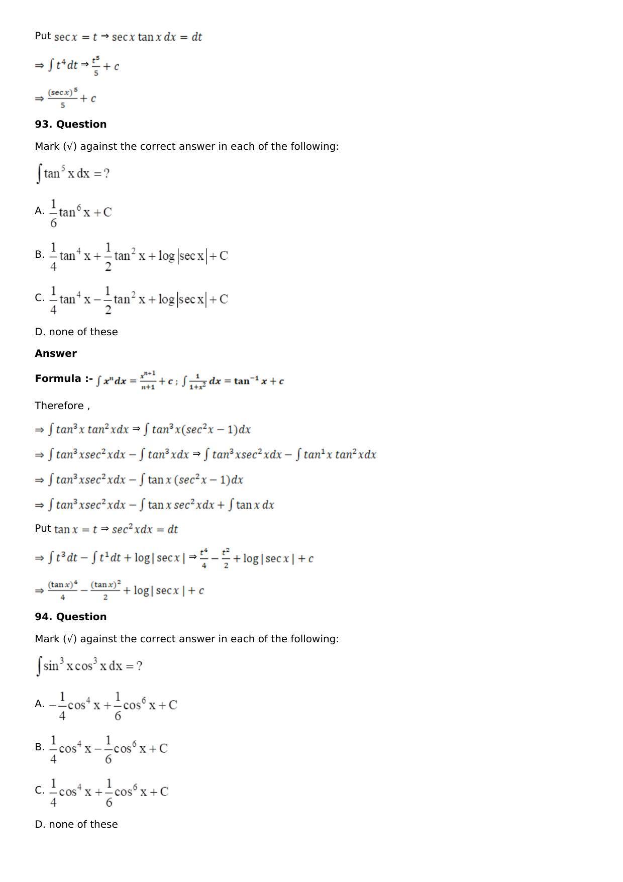 Chapter 13: Method of Integration Solutions: RS Aggarwal Class 12 Solutions  - Page 112