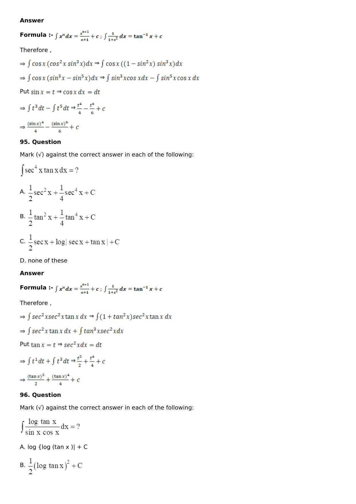 Chapter 13: Method of Integration Solutions: RS Aggarwal Class 12 Solutions  - Page 113