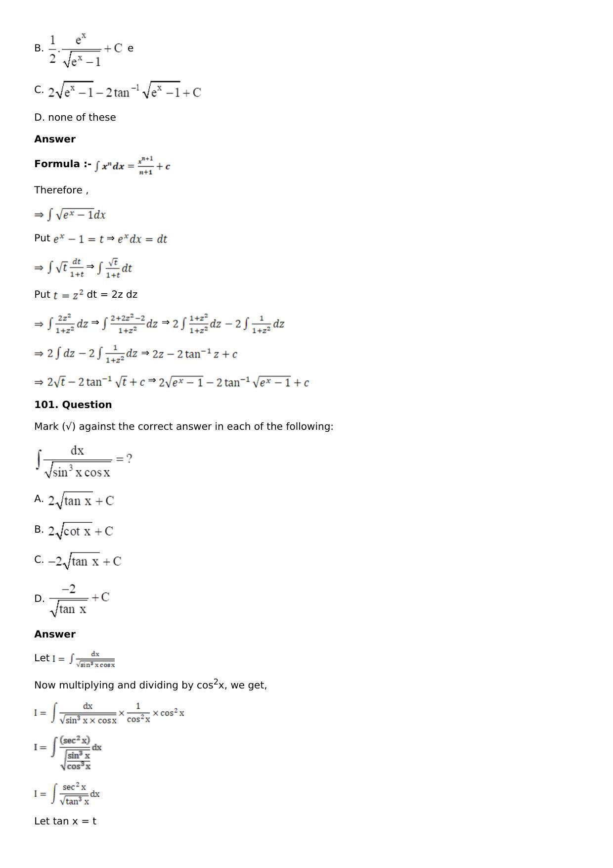 Chapter 13: Method of Integration Solutions: RS Aggarwal Class 12 Solutions  - Page 116