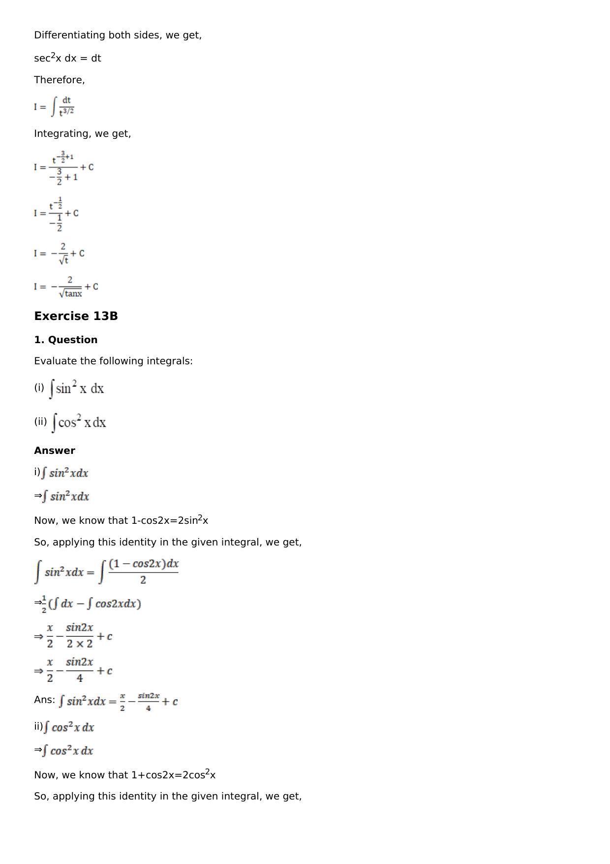Chapter 13: Method of Integration Solutions: RS Aggarwal Class 12 Solutions  - Page 117