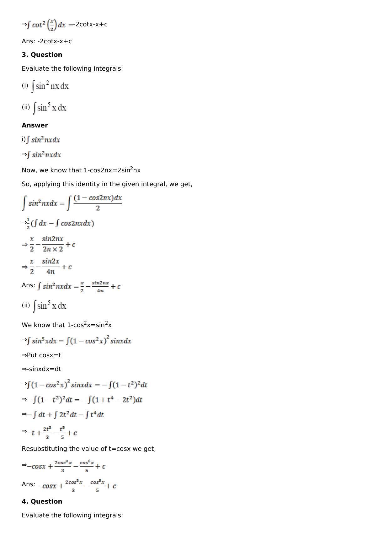 Chapter 13: Method of Integration Solutions: RS Aggarwal Class 12 Solutions  - Page 119