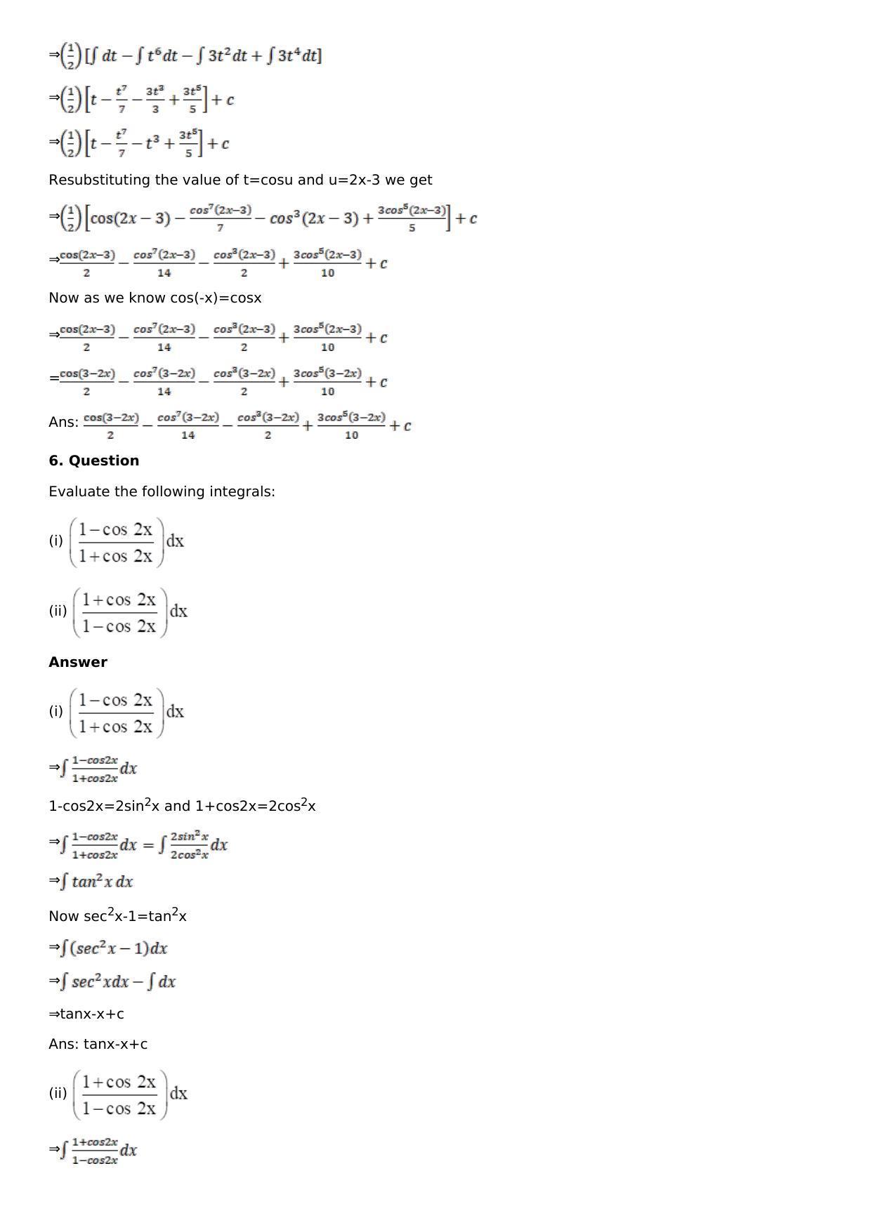 Chapter 13: Method of Integration Solutions: RS Aggarwal Class 12 Solutions  - Page 121
