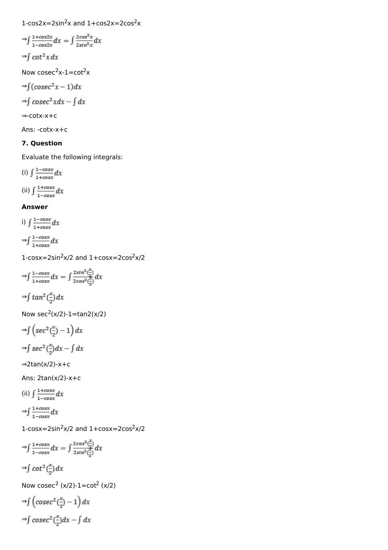 Chapter 13: Method of Integration Solutions: RS Aggarwal Class 12 Solutions  - Page 122