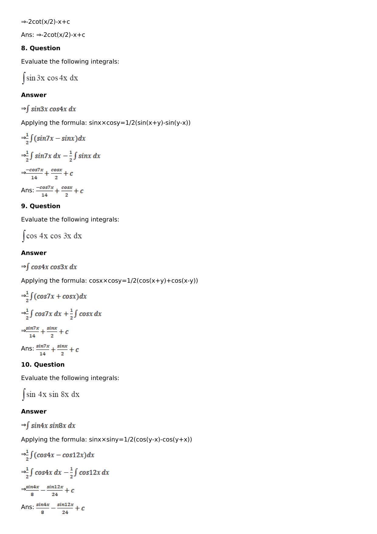 Chapter 13: Method of Integration Solutions: RS Aggarwal Class 12 Solutions  - Page 123