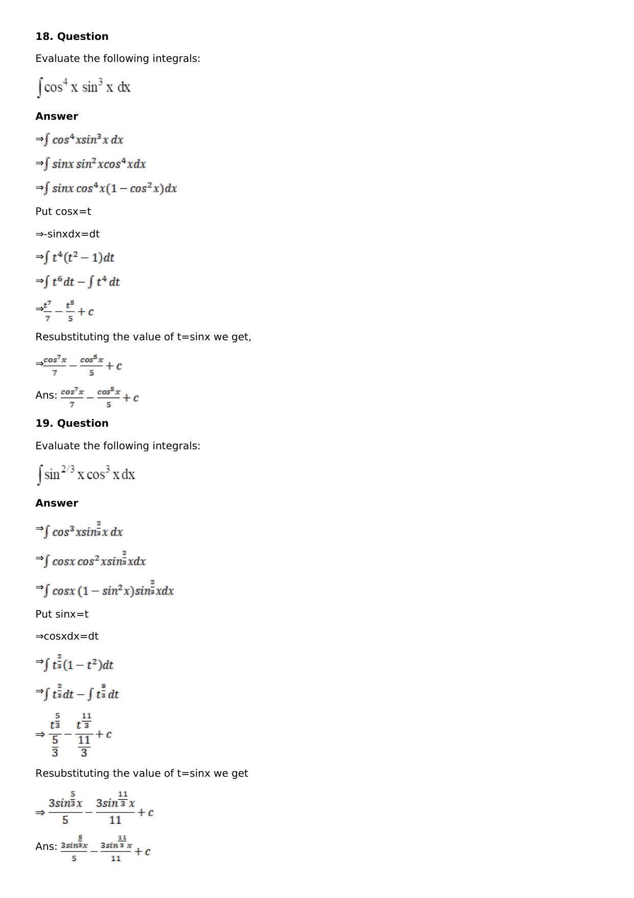 Chapter 13: Method of Integration Solutions: RS Aggarwal Class 12 Solutions  - Page 127