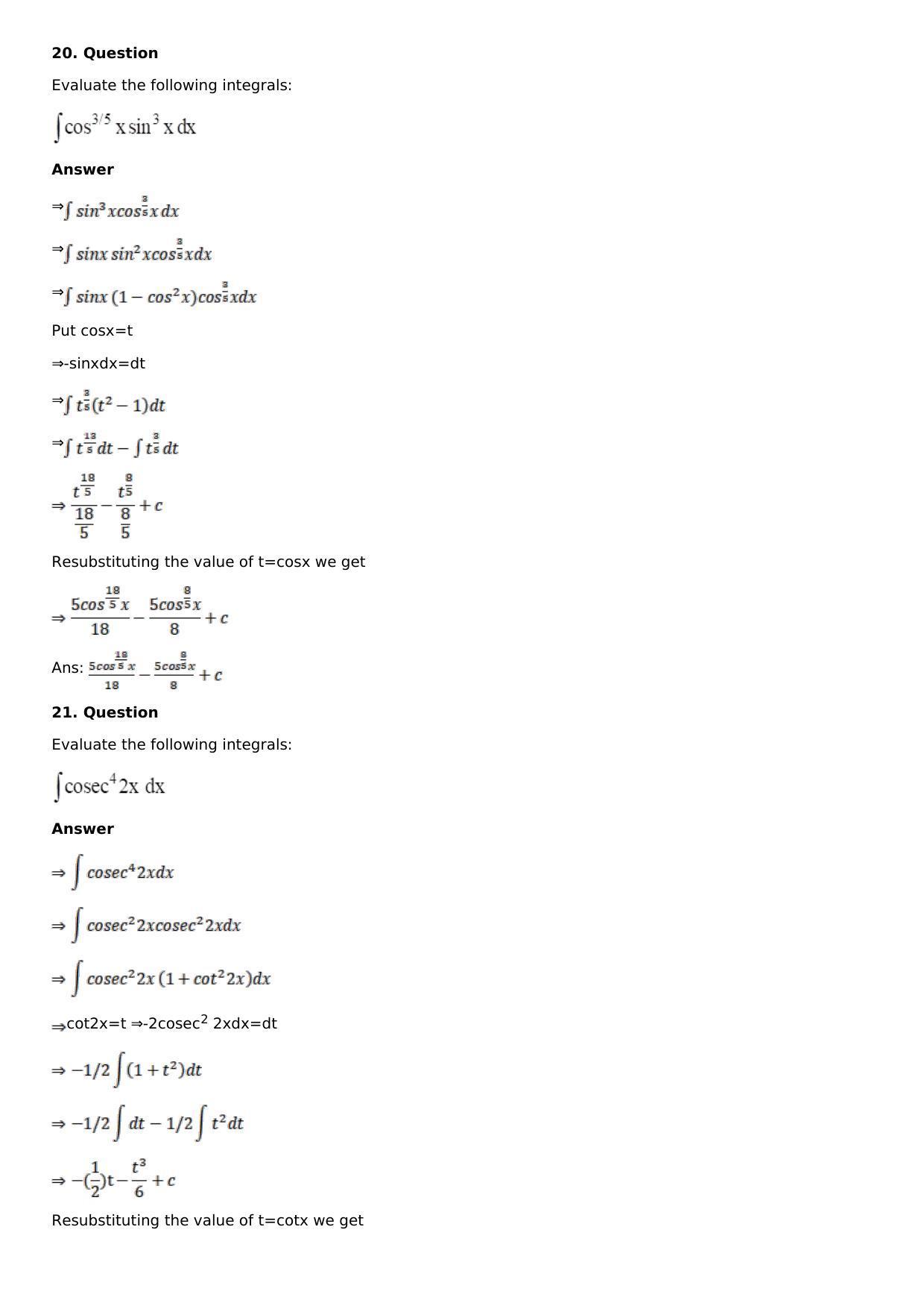 Chapter 13: Method of Integration Solutions: RS Aggarwal Class 12 Solutions  - Page 128