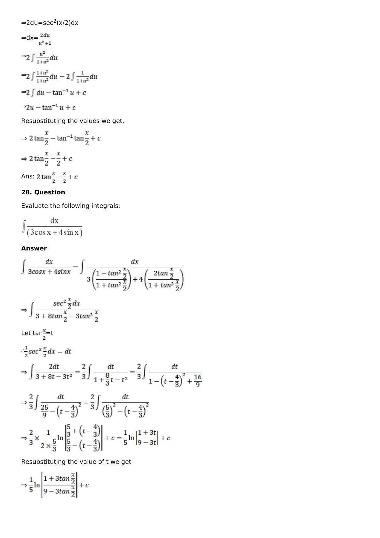 Chapter 13: Method of Integration Solutions: RS Aggarwal Class 12 Solutions  - Page 132
