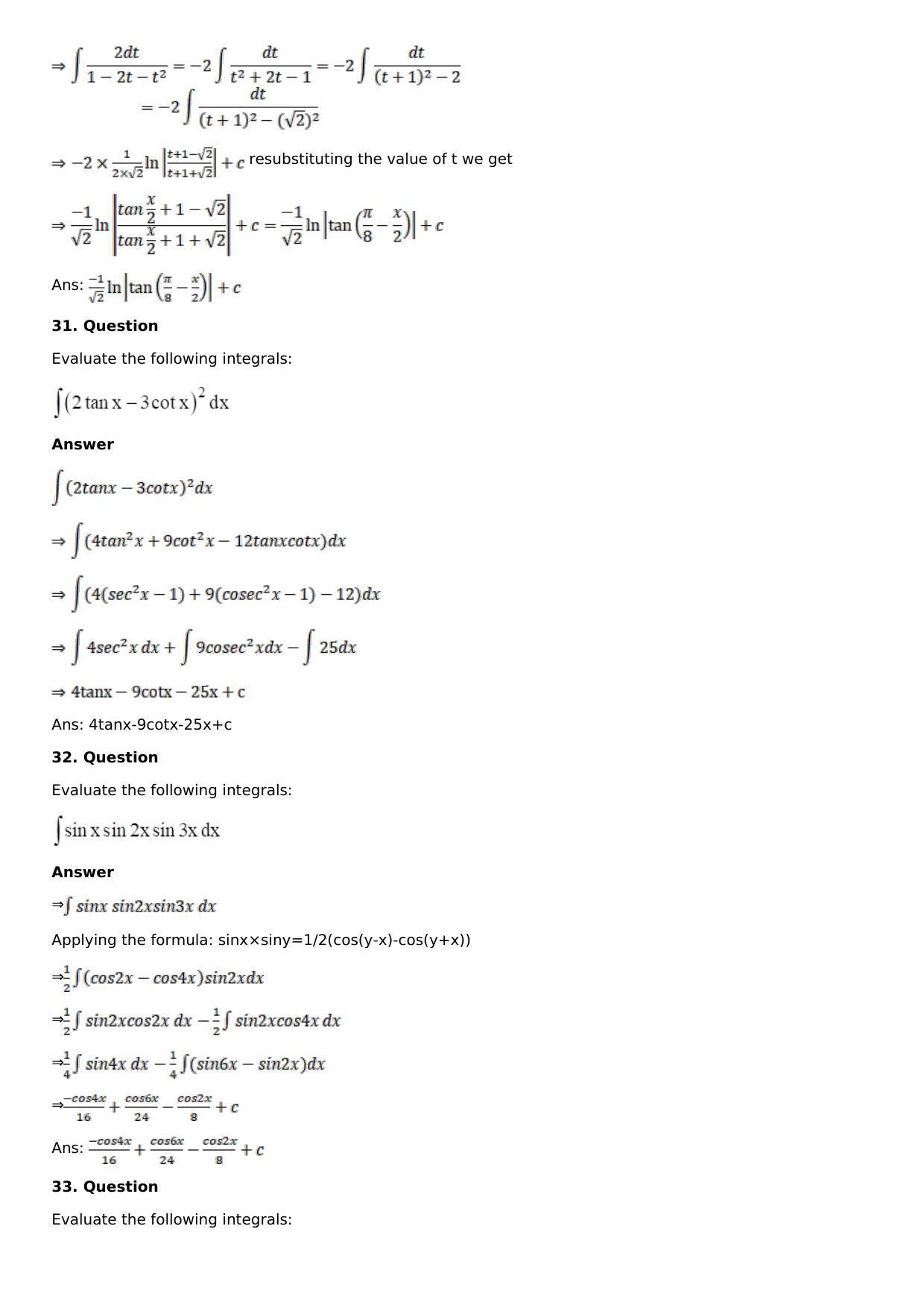 Chapter 13: Method of Integration Solutions: RS Aggarwal Class 12 Solutions  - Page 134